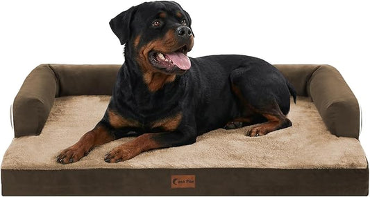 Orthopedic Dog Beds for Extra Large Dogs, Waterproof Egg Crate Foam XL Dog Bed with Sides 48x30Inch, Big Dogs Couch Beds with Removable Washable Cover and Nonskid Bottom, Brown