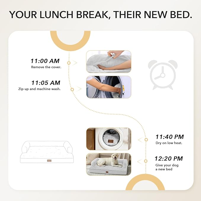 Orthopedic Dog Beds for Extra Large Dogs, Waterproof Egg Crate Foam XL Dog Bed with Sides 41x27Inch, Washable Big Dogs Couch Beds with Removable Cover and Nonskid Bottom, Grey White