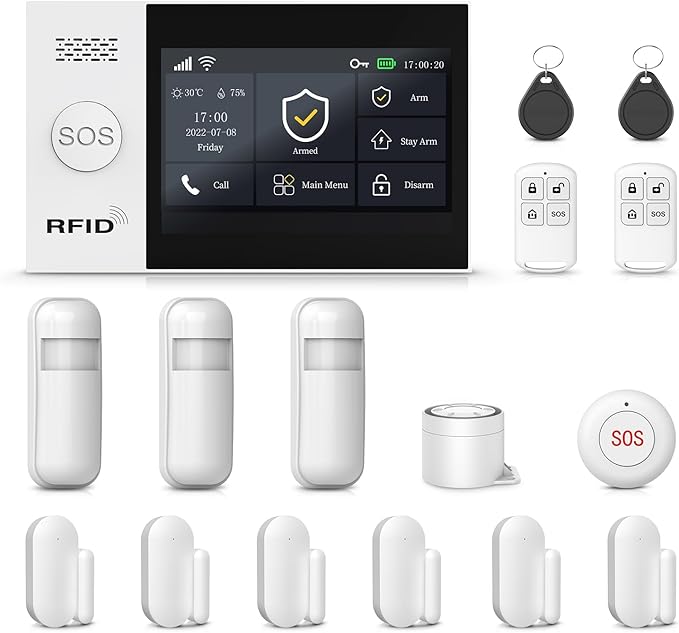 PGST Home Security Alarm System with App Real-time Alerts,16 Piece Kits Door Alarm System with Door/Motion Sensors,SOS Button,Siren,Remote,Work with Google,Easy Installation for 24/7 Protection