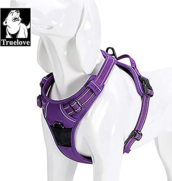 TRUE LOVE Adjustable No-Pull Dog Harness Reflective Pup Vest Harnesses Comfortable Control Brilliant Colors TLH5651(Purple,S)