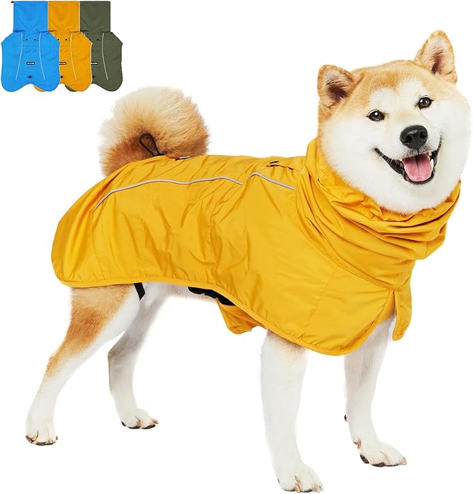 Tuff Pupper Waterproof Dog Raincoat | Full-Body Windproof Rain Jacket for Dogs | Reflective Strips | Breathable Mesh Lining | Adjustable Fit | Leash Port | Small Medium Large XL XXL Dogs (Yellow, M)