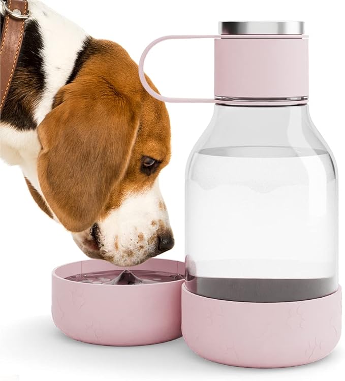 Asobu Buddy Bottle a Stainless Steel Insulated Water Bottle for with Removable Dog Water Bowl and Dog Food and Treat Storage Bowl (Pink, Tritan 50 oz Water Bottle with Bowl)