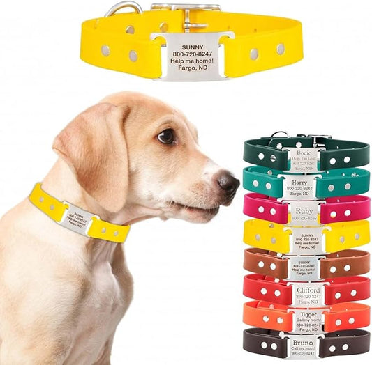 dogIDs Personalized Dog Collar – ScruffTag Custom Waterproof Biothane Dog Collar with Laser-Engraved Name, Durable & Odor-Resistant – USA Made | Yellow, 3/4 in x 16 in (Fits Neck Sizes 14-18 in)
