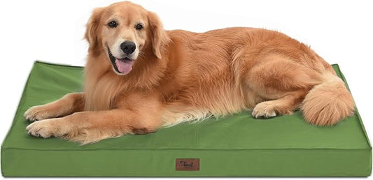 Outdoor Orthopedic Dog Bed for Extra Large Dogs, XL Waterproof Flat Pet Bed 44x32 Inch, Egg Crate Foam with Removable Washable Oxford Cooling Cover, Light Green