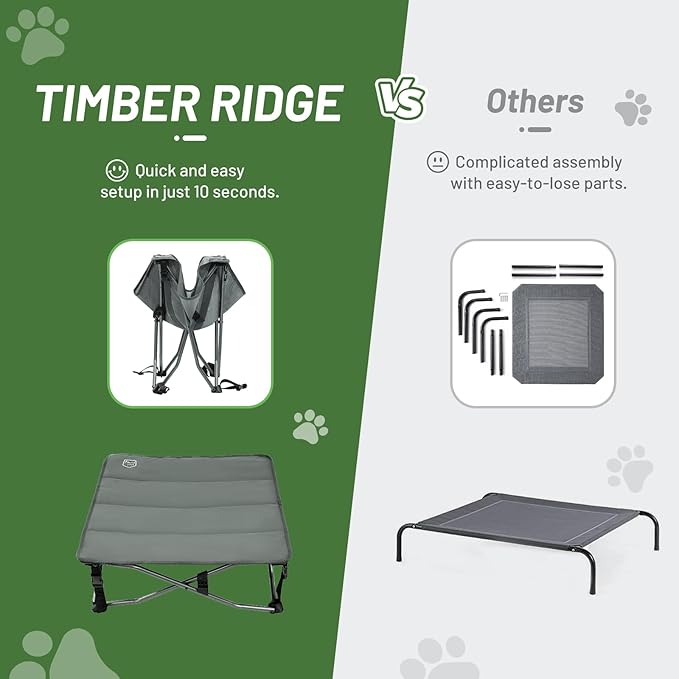 Timber Ridge Large Elevated Dog Bed, 3-in-1 Portable, Folding, and Raised with Removable Pad Mat, Cooling Design for Indoor and Outdoor Use, Grey