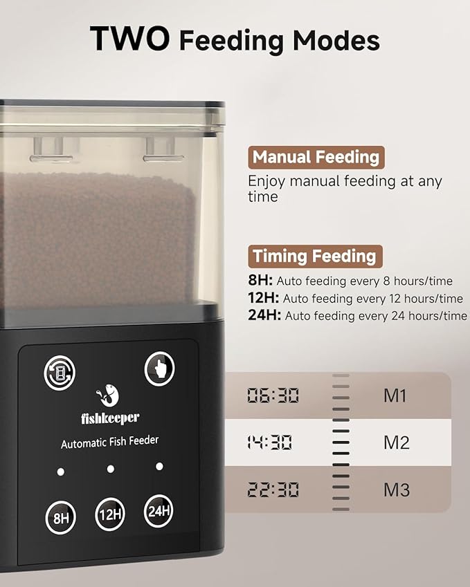 fishkeeper Automatic Fish Feeder for Aquarium - 320ML Large Capacity Adjustable Fish Feeder Automatic Dispenser with Timer for Vacation, Weekend or Daily Use, Three Fixed Methods