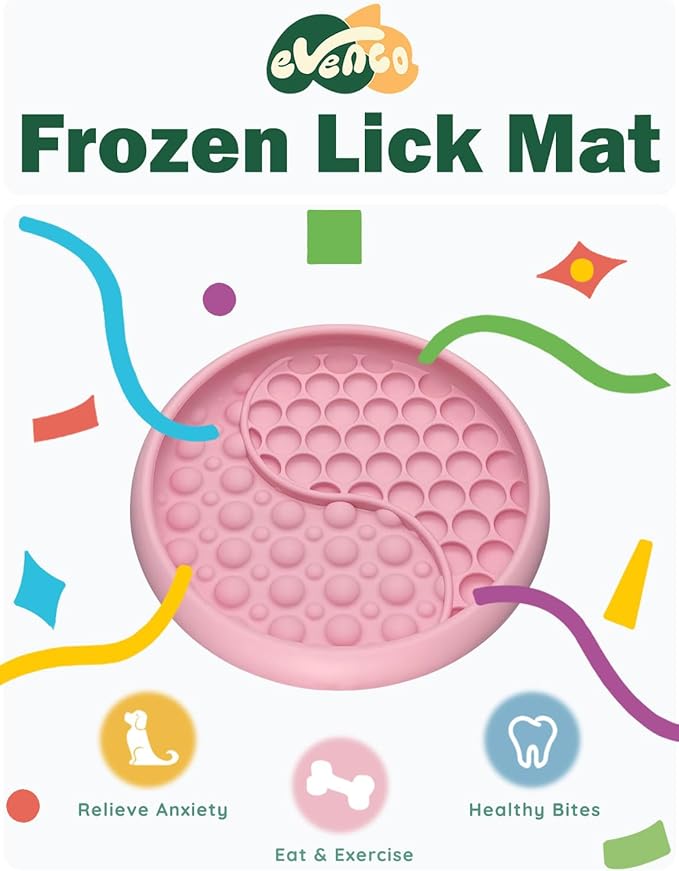 Lick Mat for Dogs, Silicone Slow Feeder Licking Mat with Non-Slip Suction Cups, Freeze-Friendly Lick Bowl for Enrichment Play, Anxiety Relief & Keeps Busy (6.0" x 1.0" Pink)