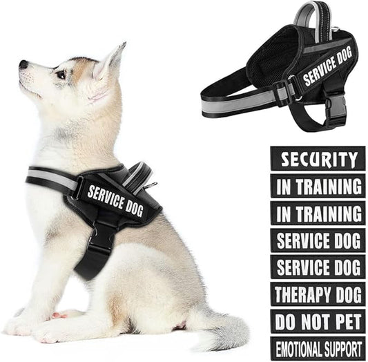 Dog Vest Harness and Patches Set, Animire in Training Service Dog Harness with 10 Dog Patches, Reflective Dog Vest with Handle for Small, Medium, Large, and Extra-Large Dogs