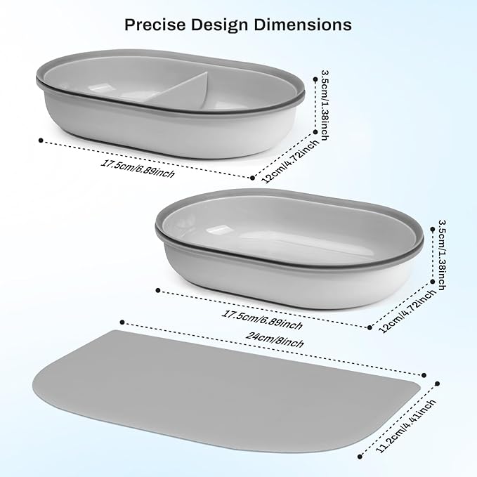Replacement Mat & Bowl Set for Automatic Microchip Pet Feeder & Connect, 1 Split, 1 Flat Bowl and 1 Mat, Keep Food Fresh, Protect Cat Feeder, Easy to Clean(Grey)