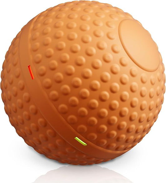 Chew Resistant Smart Interactive Dog Balls, Durable Food-Grade Rubber Material, Automatic Moving, Bouncing, Rotating Toy with Light for Medium, Large Dogs, IPX7 Waterproof (Orange)