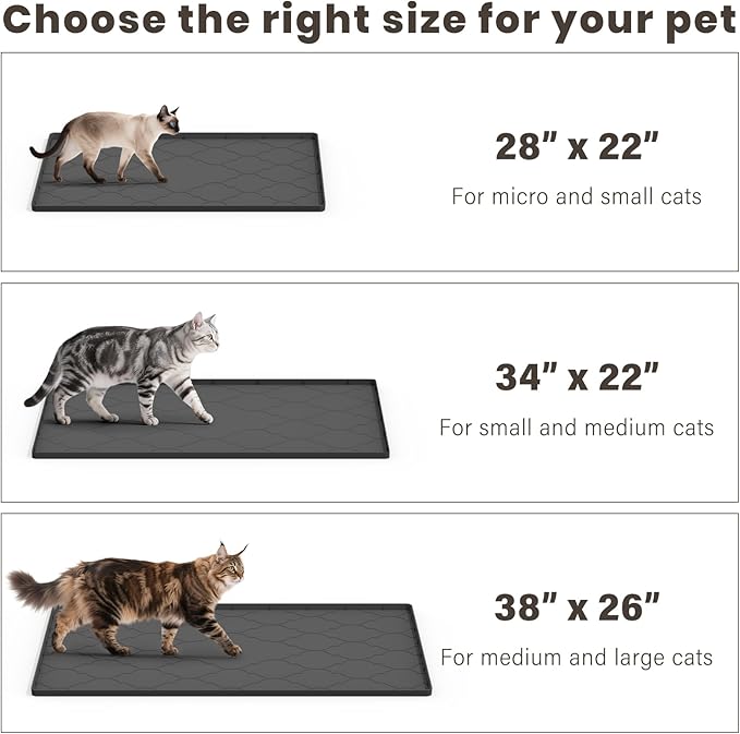 Cat Litter Mat, 28" X 22" Silicone Litter Box Mat, Cat Litter Trapping Mat for Indoor Use, Easy Clean for Scatter Control, Soft on Kitty Paws, Waterproof & Urine Proof, Black