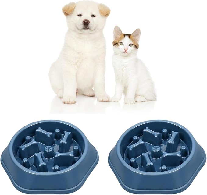 2 PCS Slow Feeder Dog Food Bowl – Bowl Designed to Slow Eating, Promotes Healthy Digestion and Prevents Bloat, Ideal for Cats and Dogs (Blue-Blue)