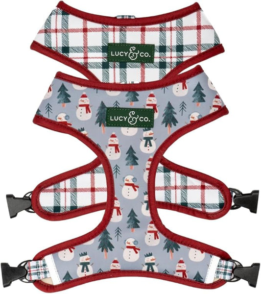 Lucy & Co. Cute Reversible Dog Harness Walking Halter - Best Designer Pet Harnesses for XS - XL Dogs - Padded Adjustable Vest for Easy Walking-Large-Gray & White Snowman