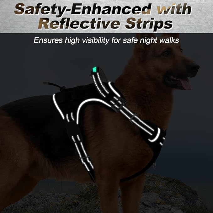 BARKBAY Service Dog Vest Tactical Dog Harness Medium Large Sized Dog Tags Personalized No Pull Adjustable Harness Reflective K9 Working Training Easy Control Military Molle System(Black,XL)