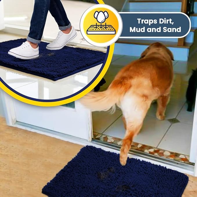 Muddy Mat® | Super Absorbent Door Mat Indoor, Microfiber Quick Dry Chenille Entryway Rug, Non-Slip Front Door Mat, Indoor Mats for Entryway, Machine Washable Pet Rug, Navy Blue XXXL 72"X48"