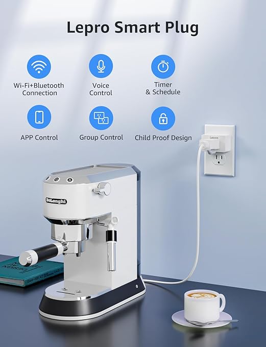 Lepro P1 Smart Plug Mini 15A, Smart WiFi Bluetooth Outlets Work with Alexa & Google Assistant, Voice/APP Control, Safety Lock, Schedule & Group Controller, 2.4G WiFi Only, ETL & FCC Certified, 4-Pack