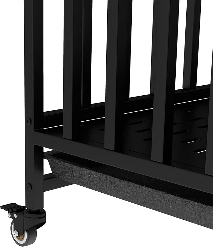 32 Inch Heavy Duty Dog Crate Furniture, Indestructible Wooden Dog Cage Kennel with Lockable Wheels and Removable Tray, Indoor Escape Proof Dogs House for Small Medium Dogs for Living Room Bedroom