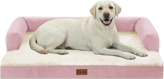 Orthopedic Dog Beds for Extra Large Dogs, Waterproof Egg Crate Foam XL Dog Bed with Sides 45x35Inch, Big Dogs Couch Beds with Removable Washable Cover and Nonskid Bottom, Pink