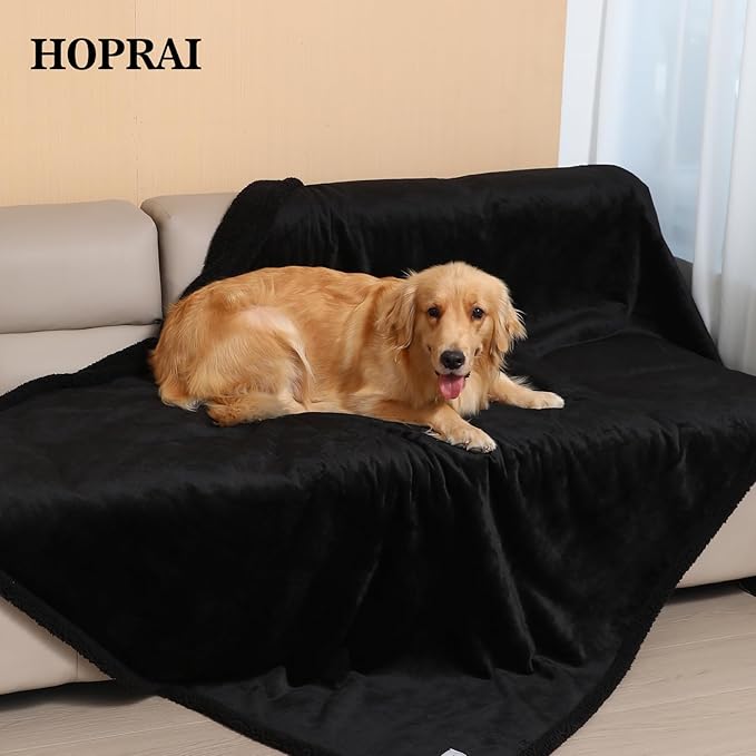 Dog Blanket, Waterproof Reversible Sherpa Fleece Throw Blanket, Furniture Cover for Bed, Couch, Sofa Protection from Liquid Pee and Pet Fur of Puppy, Cat (Black XS20*27inches)