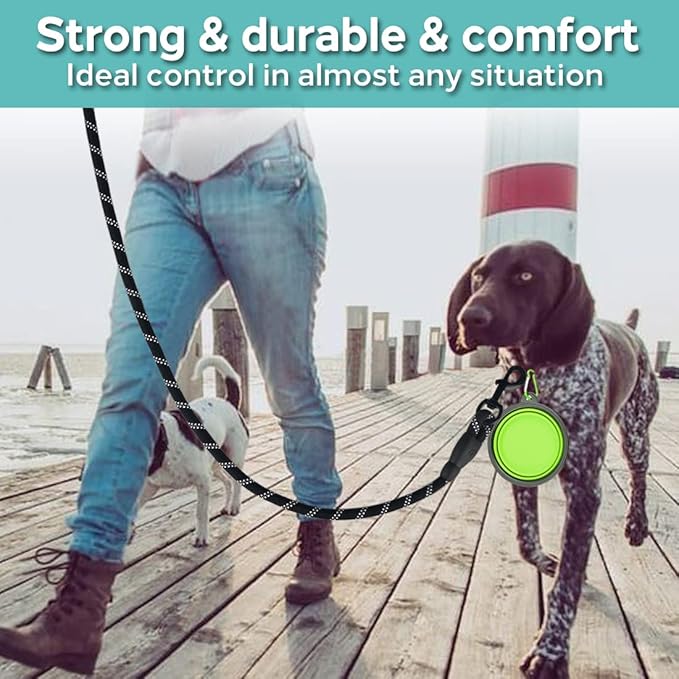 COOYOO 2 Pack Dog Leash 6 FT Heavy Duty - Comfortable Padded Handle - Reflective Dog Leash for Medium Large Dogs with Collapsible Pet Bowl