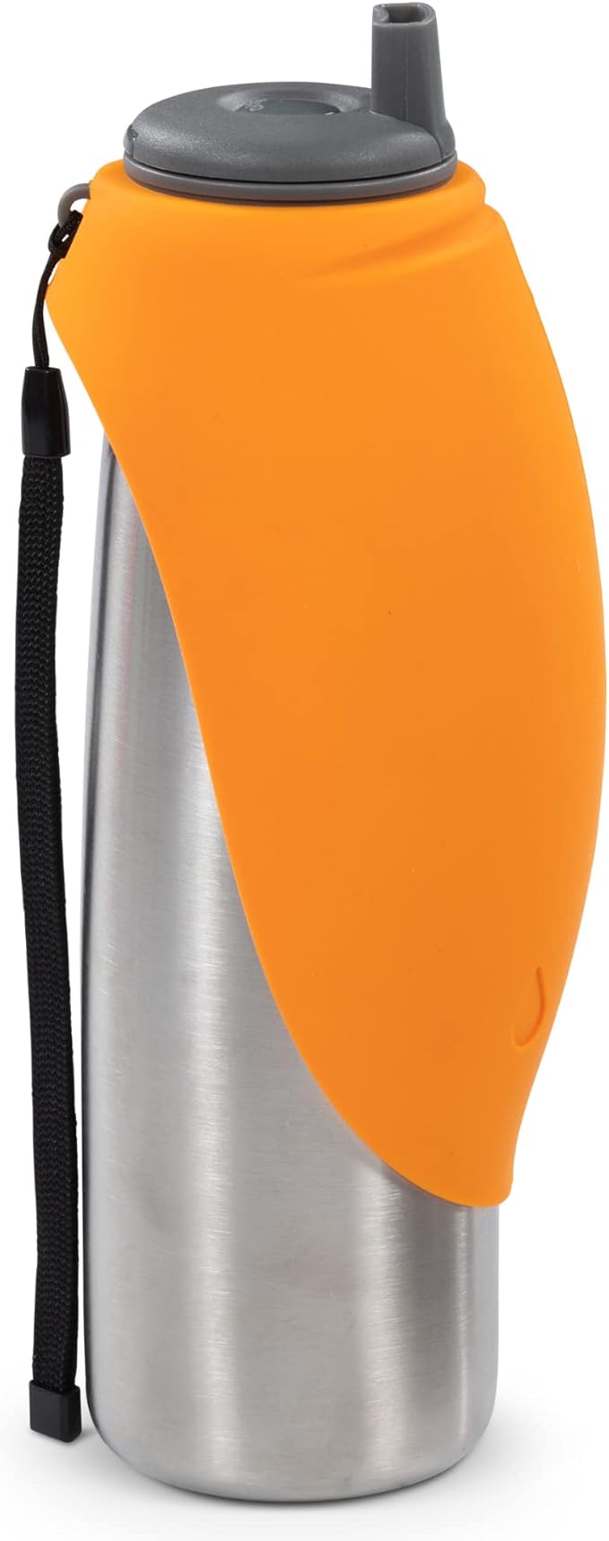 Messy Mutts Double Wall Vacuum Insulated Stainless Steel Travel Water Bottle with Silicone Flip Up Bowl | Pet Travel Necessity | Camping, Hiking, Walking Accessory | 20 oz / 600mL | Orange