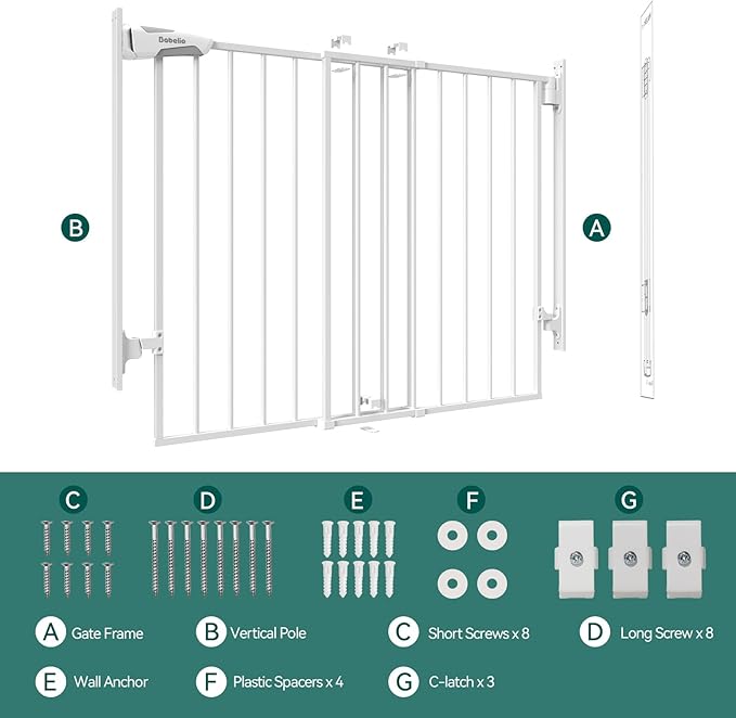 Babelio 27-45" No Bottom Bar Baby/Dog Gate with Easy Installation, 2-in-1 Auto Close Design, Suitable for The House, Stairs, and Doorways, Safety Pet Gates with Large Walk-Thru Door, White