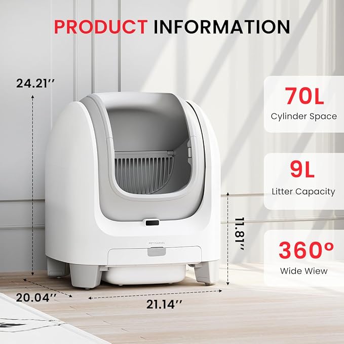 PET MARVEL C1 Self-Cleaning Cat Litter Box, Large 70L Automatic Litter Box for Multiple Cats up to 22 lbs, Smart App Control with Health Monitoring, 4-Layer Safety System, Open-Top Design