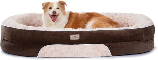 Orthopedic Dog Bed Couch for Large Sized Pets with Egg Foam Support, Four-Sided Bolster Cushions, Soft Tear-Resistant Fabric, and Removable Machine Washable Plush Cover