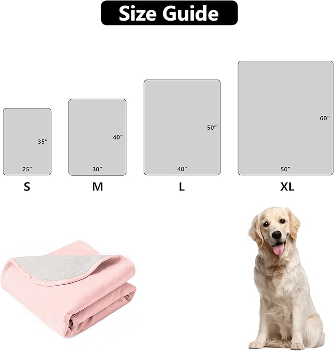 Waterproof Dog Blanket for Couch, Leak Proof Pet Blanket for Indoor Cats, Plush Sherpa Puppy Throw Furniture Protector for Sofa Bed(50"x60",XL,Pink)