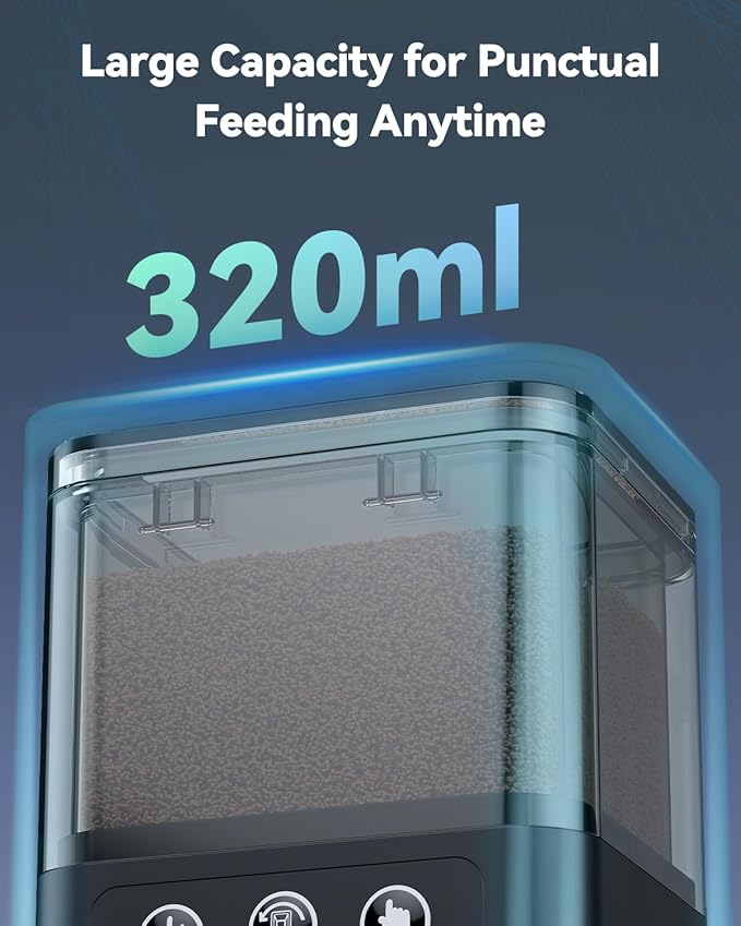 Pawfly Automatic Fish Feeder for Aquarium, Auto Vacation Timer for Fish Tank 320 ml Adjustable Food Dispenser for Powder Pellets and Granules, Battery Operated