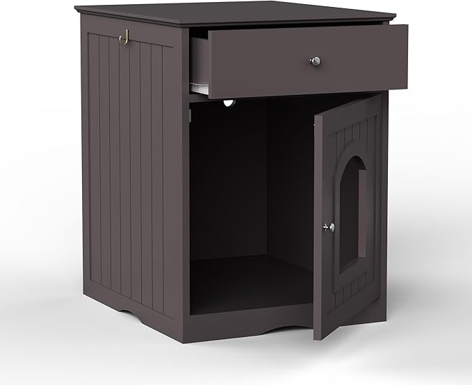 GDFStudio Cat Litter Box Enclosure Furniture, Hidden Litter Box Cabinet with Drawer & Door, Decorative Litter House, Covered Cats Shelter Nightstand, Cat Boxes Enclosure Fits Most Cats, Brown