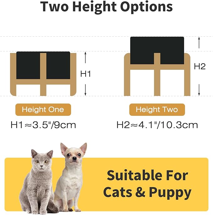 Elevated Ceramic Dog Bowls 2 Pack, 5.1" Individual Dog Bowl with 2 Fixed Height Stand, 1.6 Cup Food and Water Bowls for Toy Breed, Small-Breed Puppy (Double Bowls + Double Stands - Black, 5.1 inch)