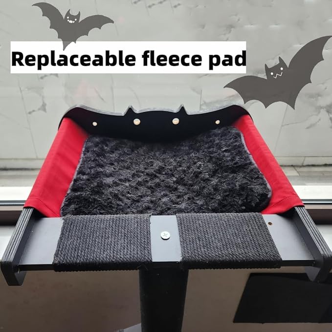 Cat Window Perch with Scratching Post Strong Supported - Large Hammock Bed for Cats Inside - Solid Wood Seat, Soft Cushion - Rustic Indoor Cat Tree Shelf for Sunbathing (Black, Large 2)