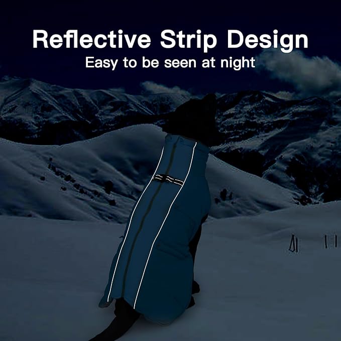 Dog Winter Jacket - Large, Warm Zip Up Snowsuit Dog Harness Vest, Reflective, Water-Resistant, Green