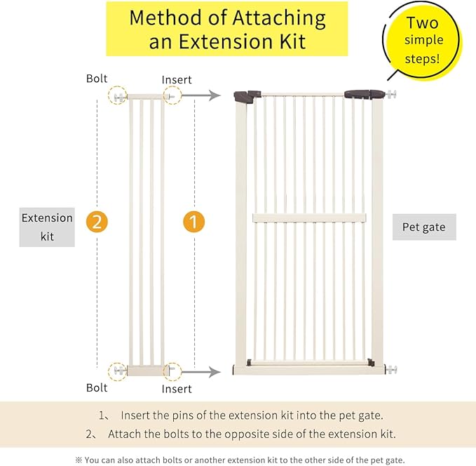 Lumizone Extra Tall Cat Gate Extension Kit 61.02" High Pressure Mounted 8.27" Extra Wide 1.37" Gap No Drilling Tall Pet Gate for Dogs (Cream, 8.27" W)