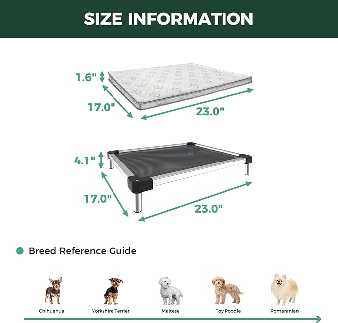 FXW TitanNest Chew-Proof Elevated Dog Bed, Raised Cot for Indoor/Outdoor/Camping Use, Durable & Waterproof Cooling Pet Bed with Exclusive Cover for Toy Dogs, 23.0" L x 17.0" W x 4.5" H, Black