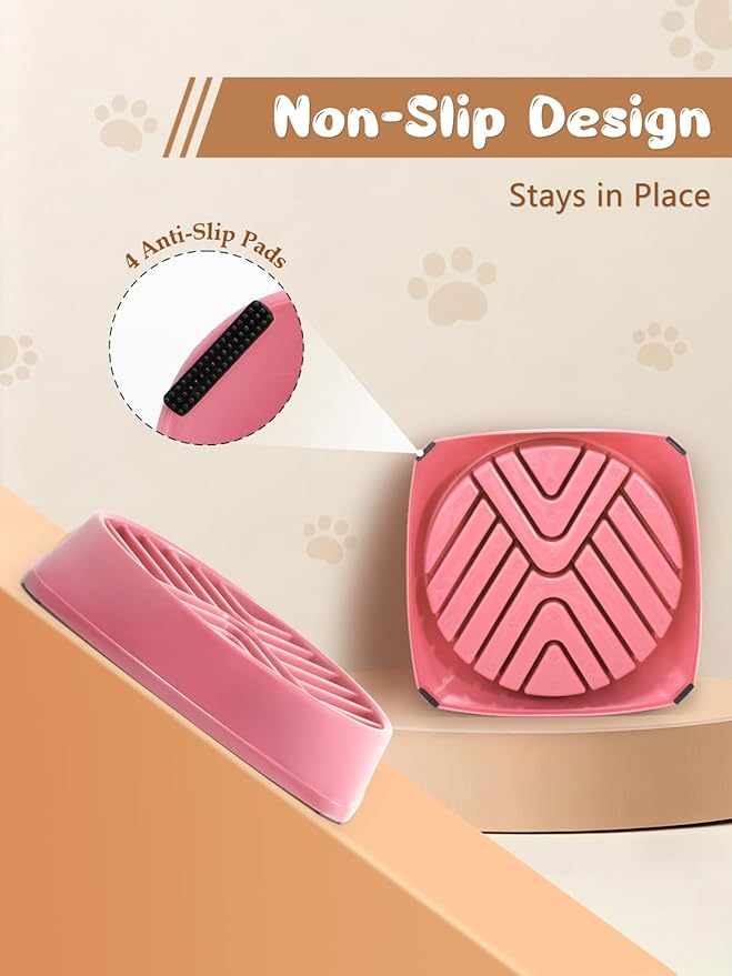 KASBAH Slow Feeder Dog Bowls Large Breed, Holds 5 Cups Wet or Dry Food for Large and Medium Dogs,Puzzle Maze for Fast Eaters,Square Base,Non-Slip, Made Without BPA,Helps Prevent Bloat & Aid Digestion