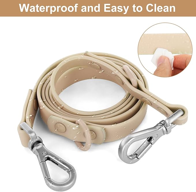 Wisedog Waterproof Dog Leash – 5ft/6ft Adjustable with 2 Metal Swivel Hooks, Easy to Clean Dog Leashes for Small, Medium, Large Breed Dogs (Sand Color M)