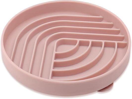 Slow Feeder Dog Bowls, Slowdown Bowl - Silicone Dog Feeding Bowls with Suction Cups for Puppies, Modern Lick Mat Design, Reduces Gulping, Dishwasher Fit, Mealtime Challenge, 7.5" x 1.3" Pink