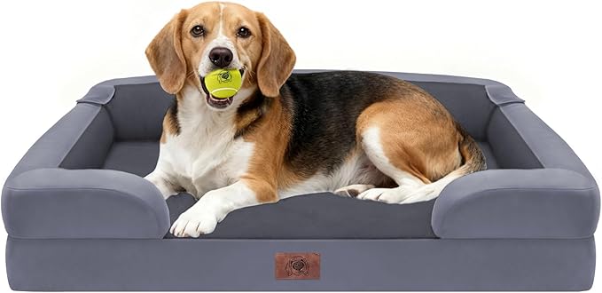 Orthopedic Dog Beds for Large Medium Dogs, Big Waterproof Memory Foam Pet Couch Bed with Removable Washable Cover, Tennis Ball Toy, 36x27