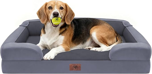 Orthopedic Dog Beds for Large Medium Dogs, Big Waterproof Memory Foam Pet Couch Bed with Removable Washable Cover, Tennis Ball Toy, 36x27