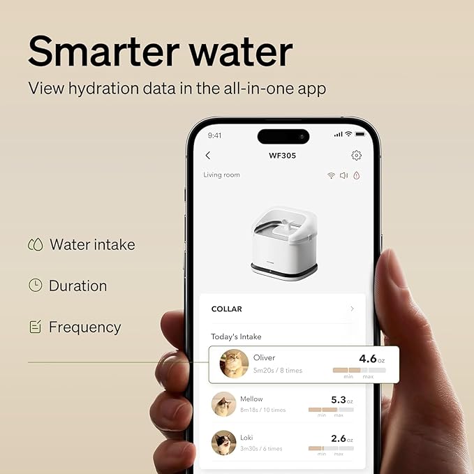 PETLIBRO Cats Water Fountain for Multi Cats, Cat Fountain with RFID Recognition Each Pet, 3L/101oz Pump-Free Cat Water Fountain Stainless Steel Tray, 2.4G Wi-Fi APP Pet Water Fountain x2 Collar Tags