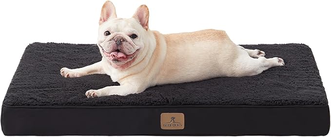 Bedfolks Orthopedic Dog Bed for Large Dogs - Egg Foam Dog Crate Bed with Removable Waterproof Cover, Pet Bed Mat Suitable for Dogs and Pets Up to 50 lbs (35 x 22 x 3 inches, Black)