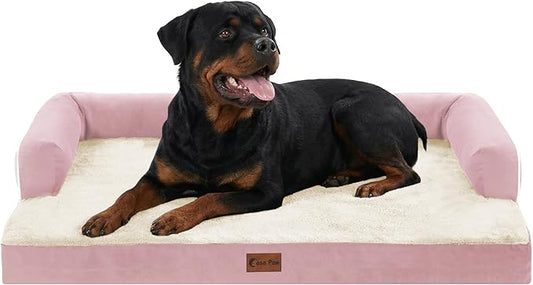 Orthopedic Dog Beds for Extra Large Dogs, Waterproof Egg Crate Foam XL Dog Bed with Sides 48x30Inch, Big Dogs Couch Beds with Removable Washable Cover and Nonskid Bottom, Pink