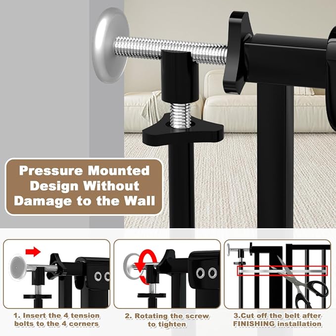 57" Extra Tall Pet Gate for Cats Dogs-43.4"-48" Extra Wide Cat Gate for Doorways and Stairs-1.37" Ultra Narrow Spacing Pressure Mounted Dog Gate with One-Handed Operation(43.4"-48")