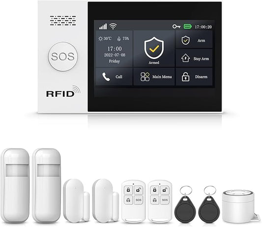 PGST Home Security Alarm System with 4.3”Touch Screen,4G/WiFi Wireless Alarm System,Tuya APP Real-Time Alerts,DIY Door/Window and Motion Sensors,Compatible with Alexa/Google (10 Piece KIT)