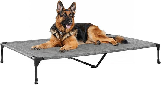 Veehoo Outdoor Elevated Dog Bed Large Sized Dogs, XL Cooling Raised Dog Cots Beds Training Platform Off Ground Hammock with Breathable Mesh, No-Slip Feet, 49"x33", Black Silver