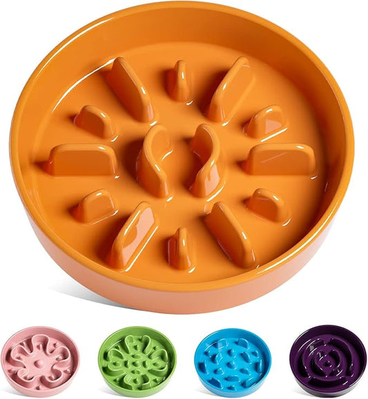 LE TAUCI Dog Bowls Slow Feeder Ceramic, 1.5 Cups Slow Feeding Dog Bowl Small Medium Breed, Puppy Bowl for Fast Eaters, Sun Orange