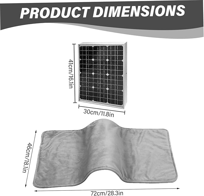 Solar Panel Pet Heating Pad 12V Soft & Warm Heated Pet Mat IPX7 Waterproof Portable Heated Blanket for Dogs Cats Outdoor, Décor Maison