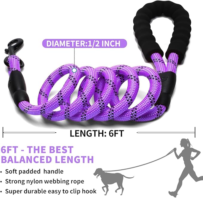 COOYOO Dog Leash 5/6 FT with Comfortable Padded Handle and Highly Reflective Threads for Small Medium and Large Dogs